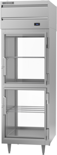 Beverage Air PRD1HC-1BHG P-Series Pass-Thru Refrigerator 22.9 cu ft Glass Half Doors LED Lighting Stainless Steel