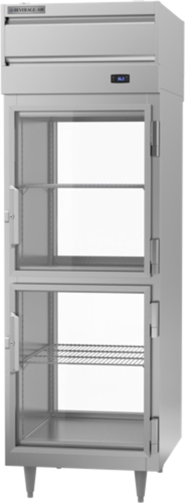 Beverage Air PRD1HC-1BHG P-Series Pass-Thru Refrigerator 22.9 cu ft Glass Half Doors LED Lighting Stainless Steel