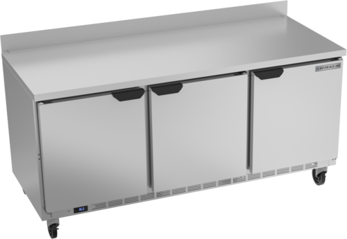 Beverage Air WTR72AHC Worktop Refrigerator Three Section 72 Inch 17.88 cu ft Solid Doors Stainless Steel