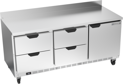 Beverage Air WTRD72AHC-4 Worktop Refrigerator Three Section 72 Inch Stainless Steel with Drawers and Door