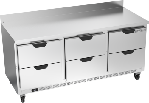 Beverage Air WTRD72AHC-6 Worktop Refrigerator Three Section 72 Inch Stainless Steel with Six Drawers 17.88 Cu Ft