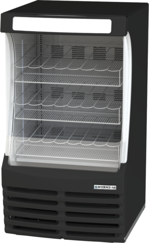Beverage Air BZ13HC-B The Breeze Open Display Case 30W 7.38 cu ft Adjustable Shelves Lighted Sign Panel Black Exterior