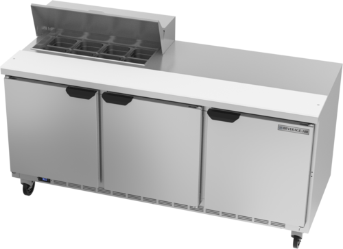 Beverage Air SPE72HC-08 Sandwich Top Refrigerated Counter 72 Inch Three Section Stainless Steel 20 Cu Ft Capacity