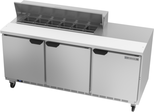 Beverage Air SPE72HC-12 Sandwich Top Refrigerated Counter 72 Inch Three Section Stainless Steel 20 Cu Ft Capacity