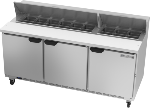 Beverage Air SPE72HC-18 Sandwich Top Refrigerated Counter 72 inch Three Section 20 cu ft Capacity Stainless Steel