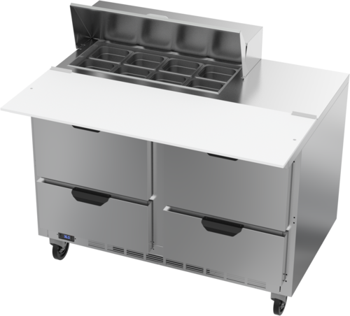 Beverage Air SPED48HC-08C-4 Sandwich Top Refrigerated Counter 48 inch Two Section 13 cu ft Stainless Steel