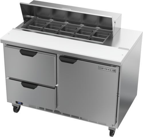 Beverage Air SPED48HC-10-2 Sandwich Top Refrigerated Counter 48 inch Two Section 13 cu ft Stainless Steel