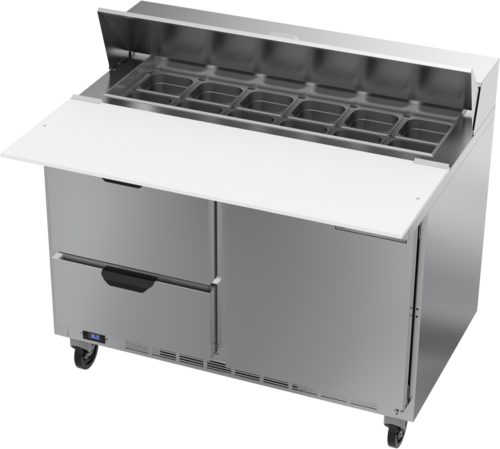 Beverage Air SPED48HC-12C-2 Sandwich Top Refrigerated Counter 48 inch Two Section Stainless Steel 13 cu ft