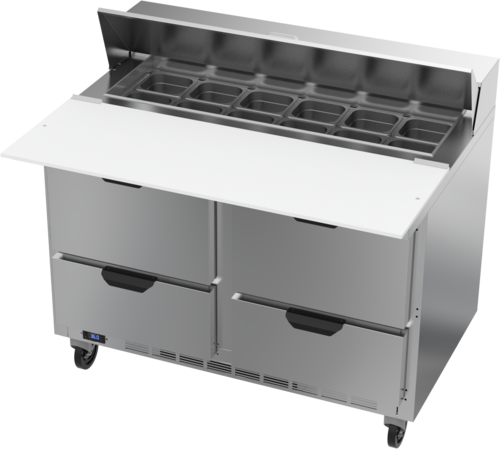 Beverage Air SPED48HC-12C-4 Sandwich Top Refrigerated Counter 48 inch Two Section 13 cu ft Stainless Steel