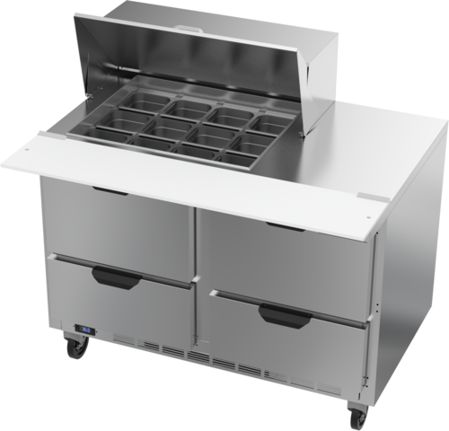 Beverage Air SPED48HC-12M-4 Mega Top Refrigerated Counter 48 inch Two Section 13 cu ft Stainless Steel