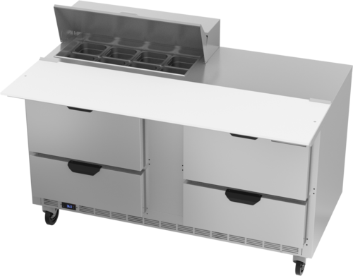 Beverage Air SPED60HC-08C-4 Sandwich Top Refrigerated Counter 60 inch Two Section 16 cu ft Capacity Stainless Steel