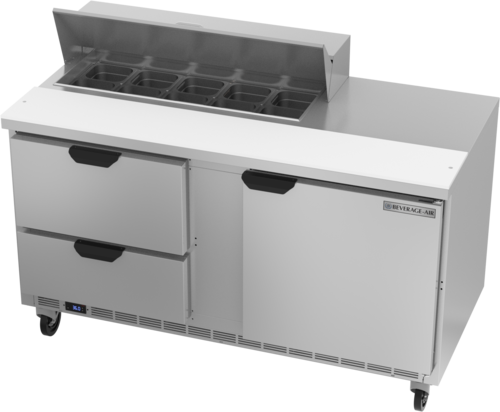 Beverage Air SPED60HC-10-2 Sandwich Top Refrigerated Counter 60 inch Two Section 16 cu ft Capacity