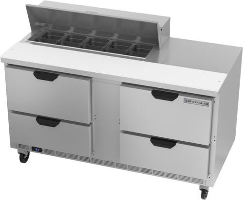 Beverage Air SPED60HC-10-4 Sandwich Top Refrigerated Counter 60 inch Two Section 16 cu ft Capacity Stainless Steel
