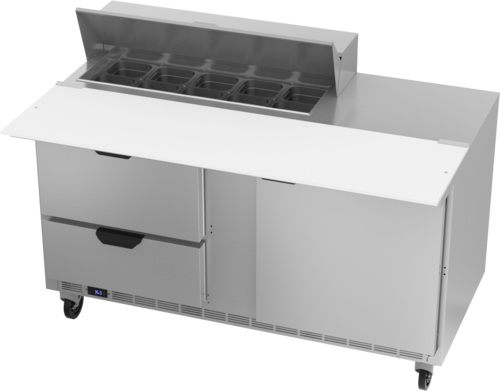 Beverage Air SPED60HC-10C-2 Sandwich Top Refrigerated Counter 60 inch Two Section 16 cu ft Capacity Stainless Steel