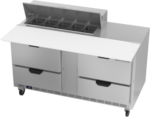 Beverage Air SPED60HC-10C-4 Sandwich Top Refrigerated Counter 60 inch Two Section 16 cu ft Capacity Stainless Steel