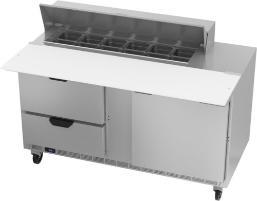 Beverage Air SPED60HC-12C-2 Sandwich Top Refrigerated Counter 60 inch Two Section 16 cu ft Capacity Stainless Steel