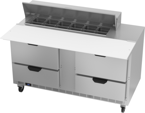 Beverage Air SPED60HC-12C-4 Sandwich Top Refrigerated Counter 60 inch Two Section 16 cu ft Stainless Steel