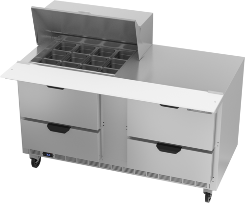Beverage Air SPED60HC-12M-4 Mega Top Refrigerated Counter 60 inch Two Section 16 cu ft Capacity Stainless Steel