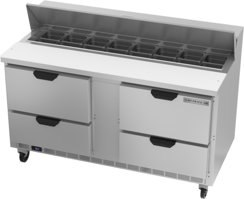 Beverage Air SPED60HC-16-4 Sandwich Top Refrigerated Counter 60 inch Two Section 16 cu ft Capacity with Drawers