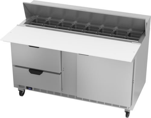 Beverage Air SPED60HC-16C-2 Sandwich Top Refrigerated Counter 60 inch Two Section 16 cu ft Capacity Stainless Steel