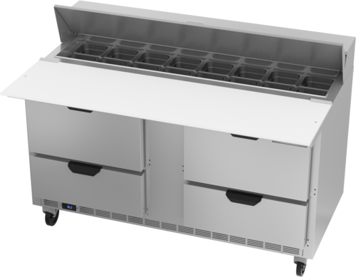 Beverage Air SPED60HC-16C-4 Sandwich Top Refrigerated Counter 60 inch Two Section 16 cu ft Capacity with Drawers