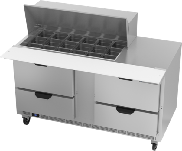Beverage Air SPED60HC-18M-4 Mega Top Refrigerated Counter 60 inch Two Section 16 cu ft Capacity Stainless Steel