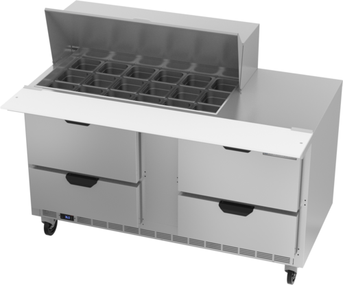 Beverage Air SPED60HC-18M-4 Mega Top Refrigerated Counter 60 inch Two Section 16 cu ft Capacity Stainless Steel