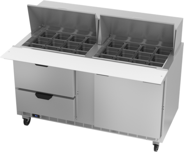 Beverage Air SPED60HC-24M-2 Mega Top Refrigerated Counter 60 inch Two Section 16 cu ft Capacity Stainless Steel