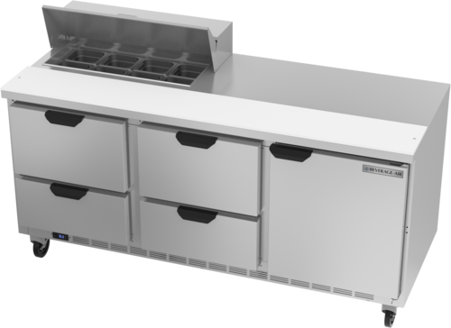 Beverage Air SPED72HC-08-4 Sandwich Top Refrigerated Counter 72 inch Three Section 20 cu ft Capacity Stainless Steel
