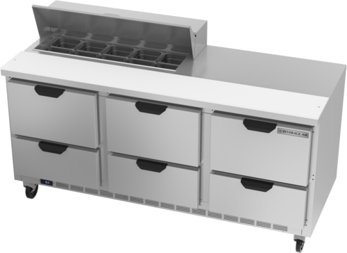 Beverage Air SPED72HC-10-6 Sandwich Top Refrigerated Counter 72 inch Three Section 20 cu ft Capacity Stainless Steel