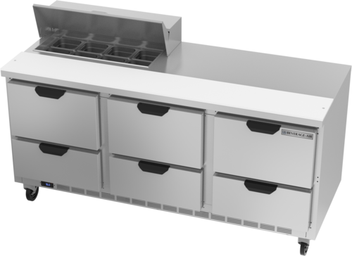 Beverage Air SPED72HC-08-6 Sandwich Top Refrigerated Counter 72 inch Three Section 20 cu ft Capacity Stainless Steel