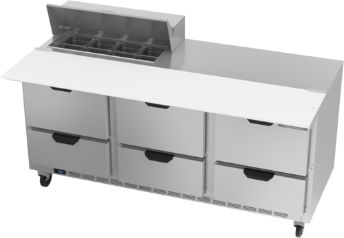 Beverage Air SPED72HC-08C-6 Sandwich Top Refrigerated Counter 72 inch Three Section 20 cu ft Capacity Stainless Steel