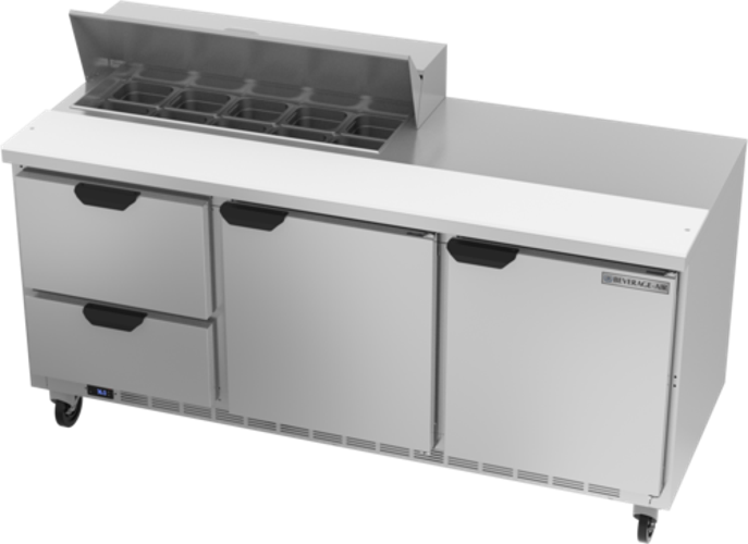 Beverage Air SPED72HC-10-2 Sandwich Top Refrigerated Counter 72 inch Three Section 20 cu ft Capacity Stainless Steel
