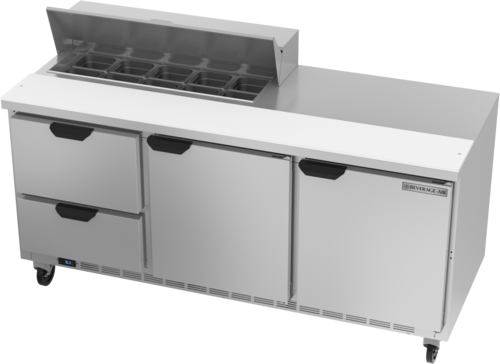 Beverage Air SPED72HC-10-2 Sandwich Top Refrigerated Counter 72 inch Three Section 20 cu ft Capacity Stainless Steel