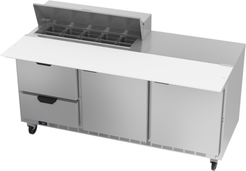 Beverage Air SPED72HC-10C-2 Sandwich Top Refrigerated Counter 72 inch Three Section 20 cu ft Capacity Stainless Steel