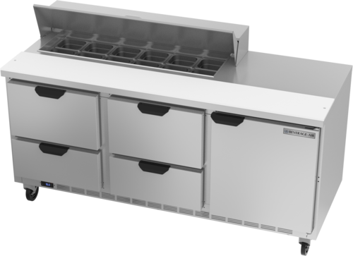 Beverage Air SPED72HC-12-4 Sandwich Top Refrigerated Counter 72 inch Three Section 20 cu ft Capacity Stainless Steel