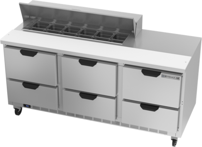 Beverage Air SPED72HC-12-6 Sandwich Top Refrigerated Counter 72 inch Three Section 20 cu ft Capacity Stainless Steel