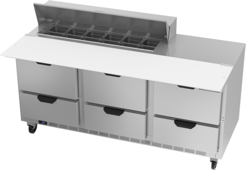 Beverage Air SPED72HC-12C-6 Sandwich Top Refrigerated Counter 72 inch Three Section 20 cu ft Capacity Stainless Steel