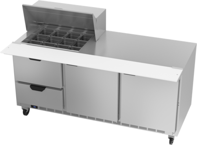 Beverage Air SPED72HC-12M-2 Mega Top Refrigerated Counter 72 inch Three Section 20 cu ft Capacity Stainless Steel