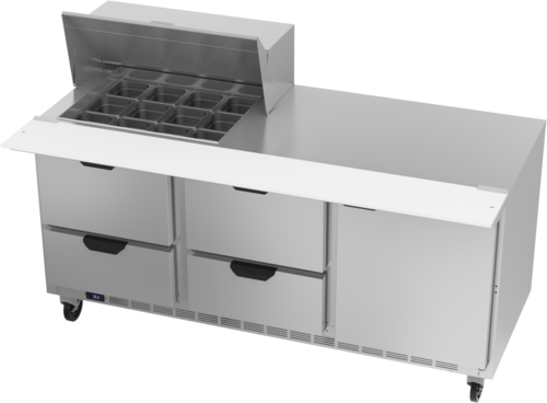 Beverage Air SPED72HC-12M-4 Mega Top Refrigerated Counter 72 inch Three Section 20 cu ft Capacity Stainless Steel