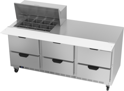 Beverage Air SPED72HC-12M-6 Mega Top Refrigerated Counter 72 inch Three Section 20 cu ft Capacity Stainless Steel