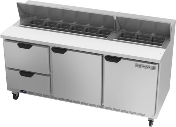 Beverage Air SPED72HC-18-2 Sandwich Top Refrigerated Counter 72 inch Three Section 20 cu ft Capacity Stainless Steel
