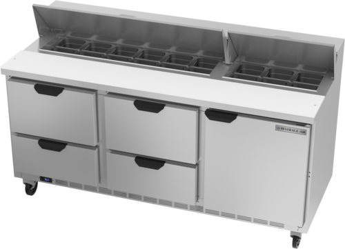 Beverage Air SPED72HC-18-4 Sandwich Top Refrigerated Counter 72 inch Three Section 20 cu ft Capacity