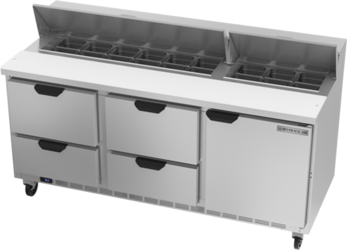 Beverage Air SPED72HC-18-4 Sandwich Top Refrigerated Counter 72 inch Three Section 20 cu ft Capacity