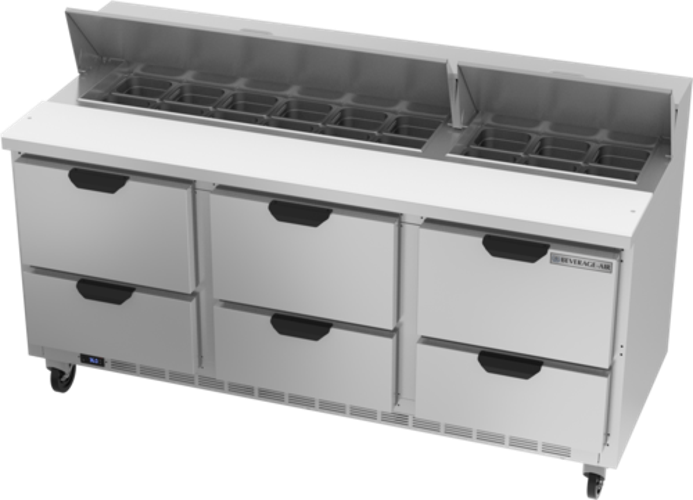 Beverage Air SPED72HC-18-6 Sandwich Top Refrigerated Counter 72 inch Three Section 20 cu ft Capacity Stainless Steel