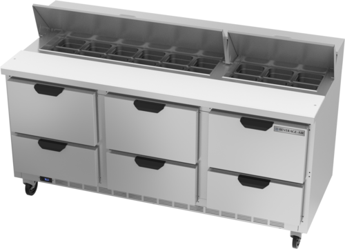 Beverage Air SPED72HC-18-6 Sandwich Top Refrigerated Counter 72 inch Three Section 20 cu ft Capacity Stainless Steel