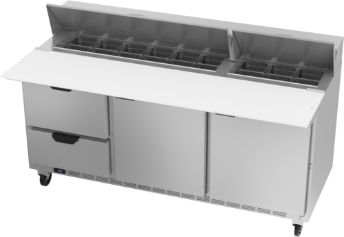 Beverage Air SPED72HC-18C-2 Sandwich Top Refrigerated Counter 72 inch Three Section 20 cu ft Capacity Stainless Steel