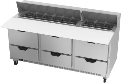 Beverage Air SPED72HC-18C-6 Sandwich Top Refrigerated Counter 72 inch Three Section 20 cu ft Capacity Stainless Steel