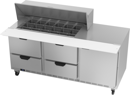 Beverage Air SPED72HC-18M-4 Mega Top Refrigerated Counter 72 inch Three Section 20 cu ft Capacity Stainless Steel