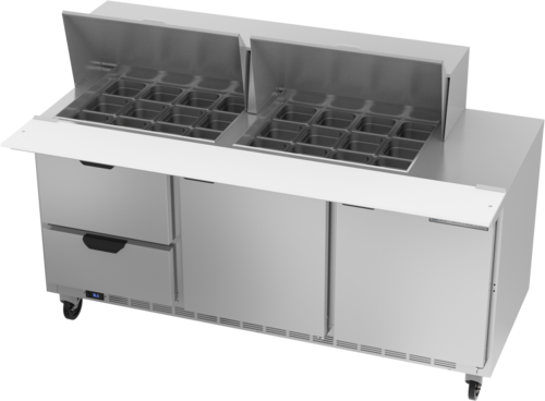 Beverage Air SPED72HC-24M-2 Mega Top Refrigerated Counter 72 inch Three Section 20 cu ft Capacity Stainless Steel